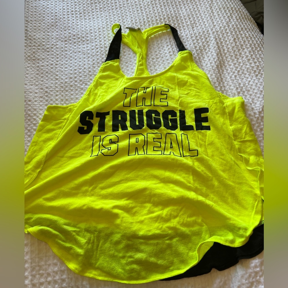 Victoria’s Secret pink the struggle is real neon, yellow tank top